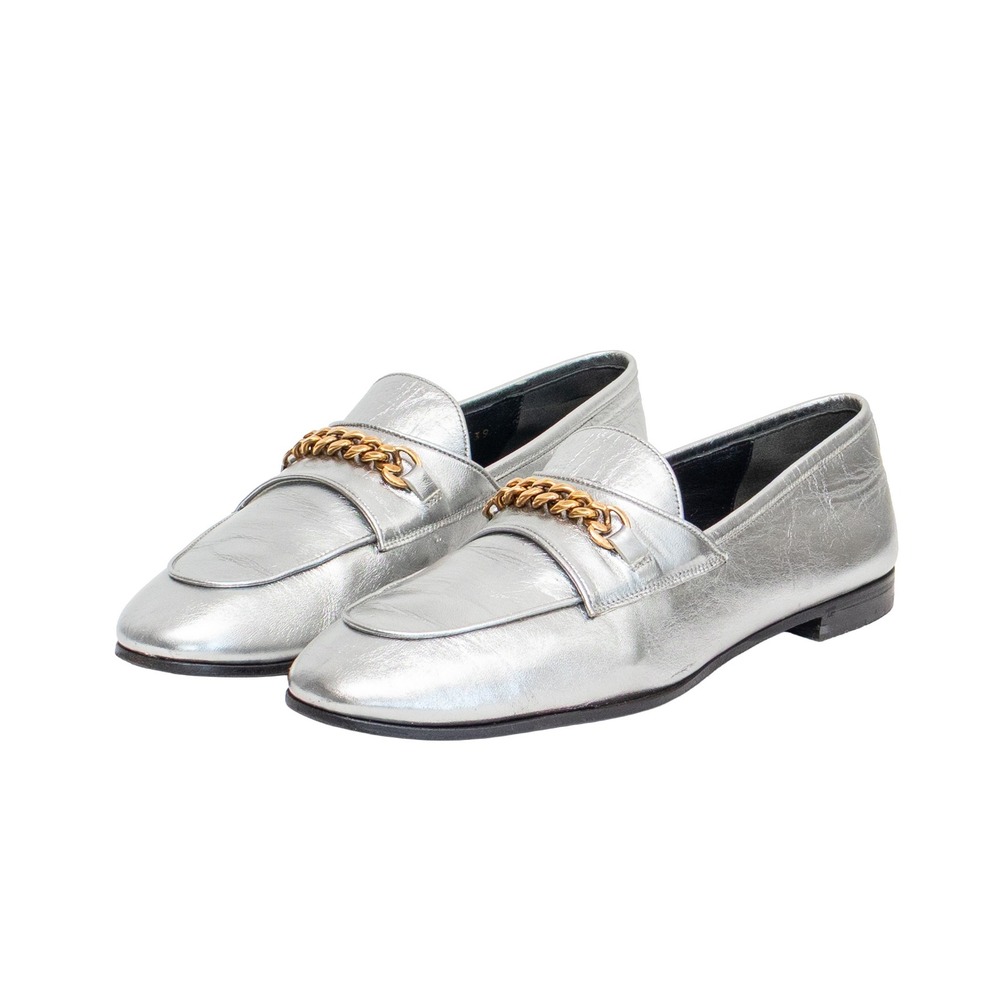 Tom Ford Women's Metallic Silver Leather Chain Loafers Size 39 Made Italy US 9